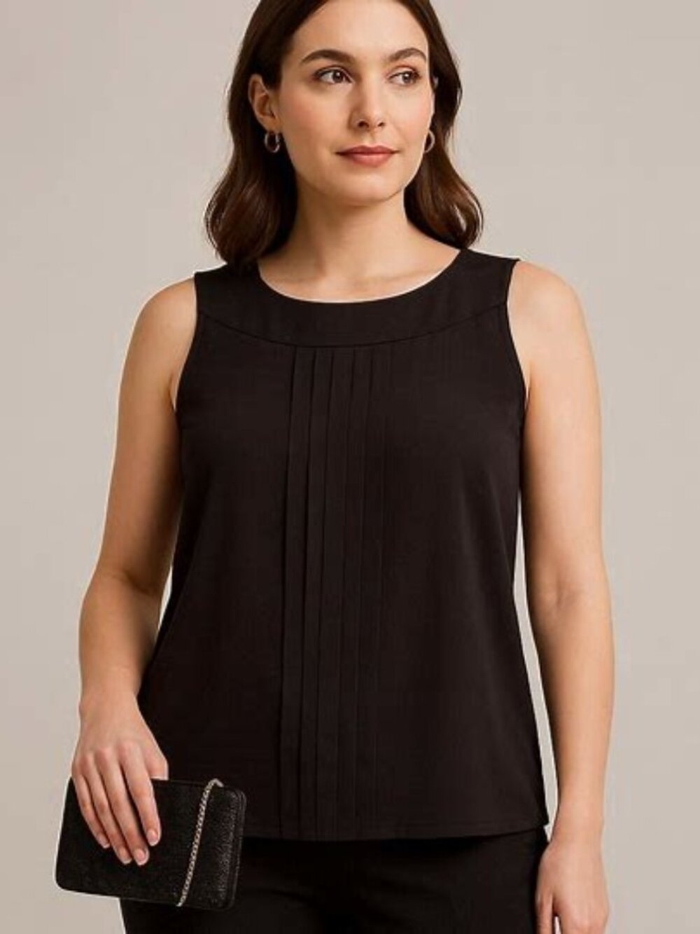 Womens Plus Sz L Chiffon Pleated Front Sleeveless Blouse Top Tank Black Smart